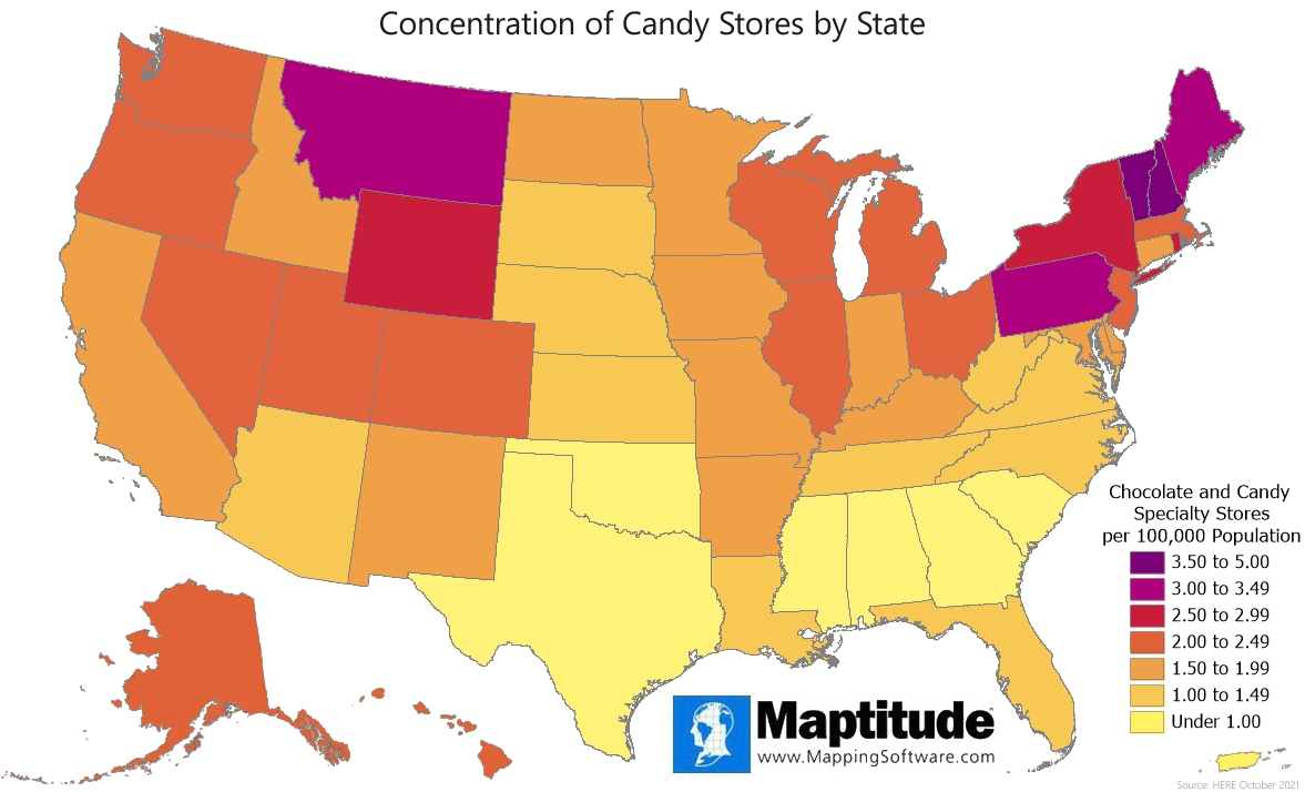 Maptitude Map Candy Stores By State Maptitude Candy Store Map 