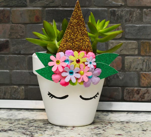 How to make this unicorn plant pot · glue the gold horn on the inside of the pot right towards the top. Unicorn Planter How To Make Yours Calloway S Nursery