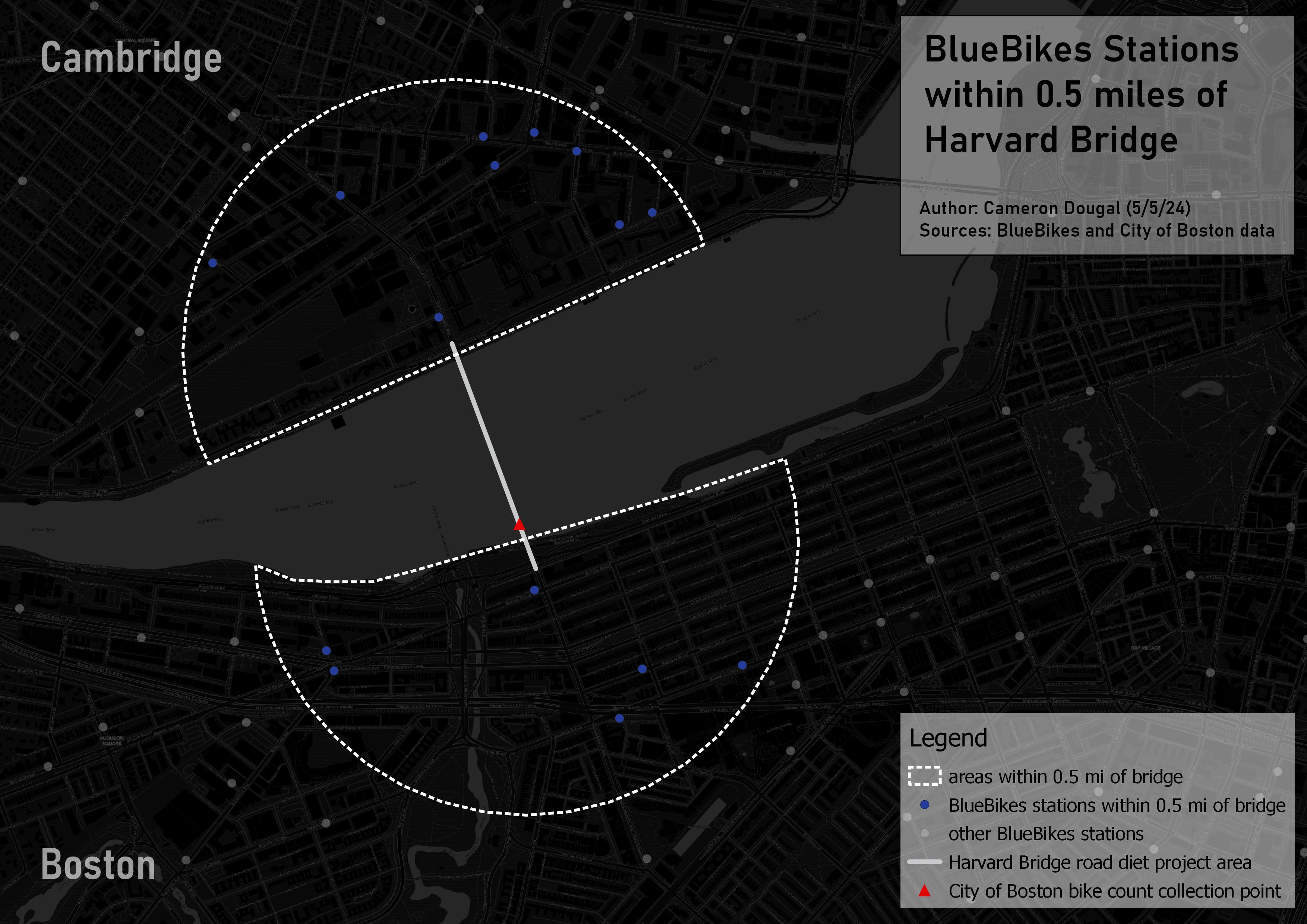 On The Harvard Bridge Protected Bike Lanes Induce Bikeshare Trips Harvard Bridge Bluebike Analysis Map 