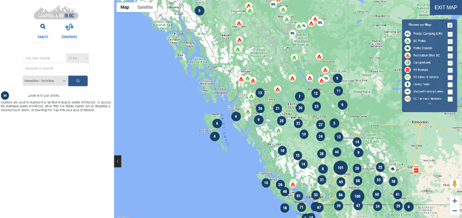 Where To Go Camping And Rving In British Columbia BC Map.