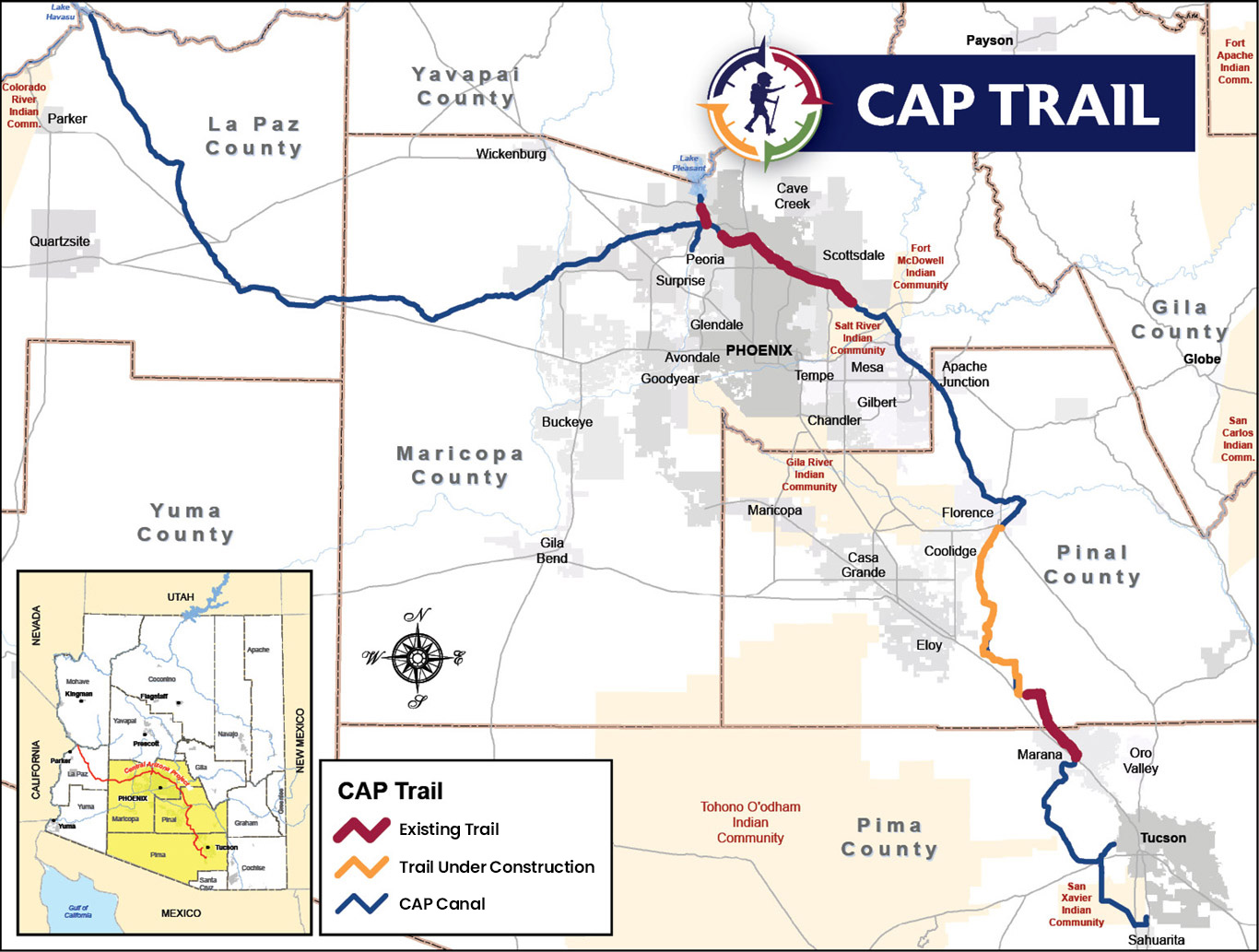 Phoenix Arizona Canal Map Cap Trail Map2 
