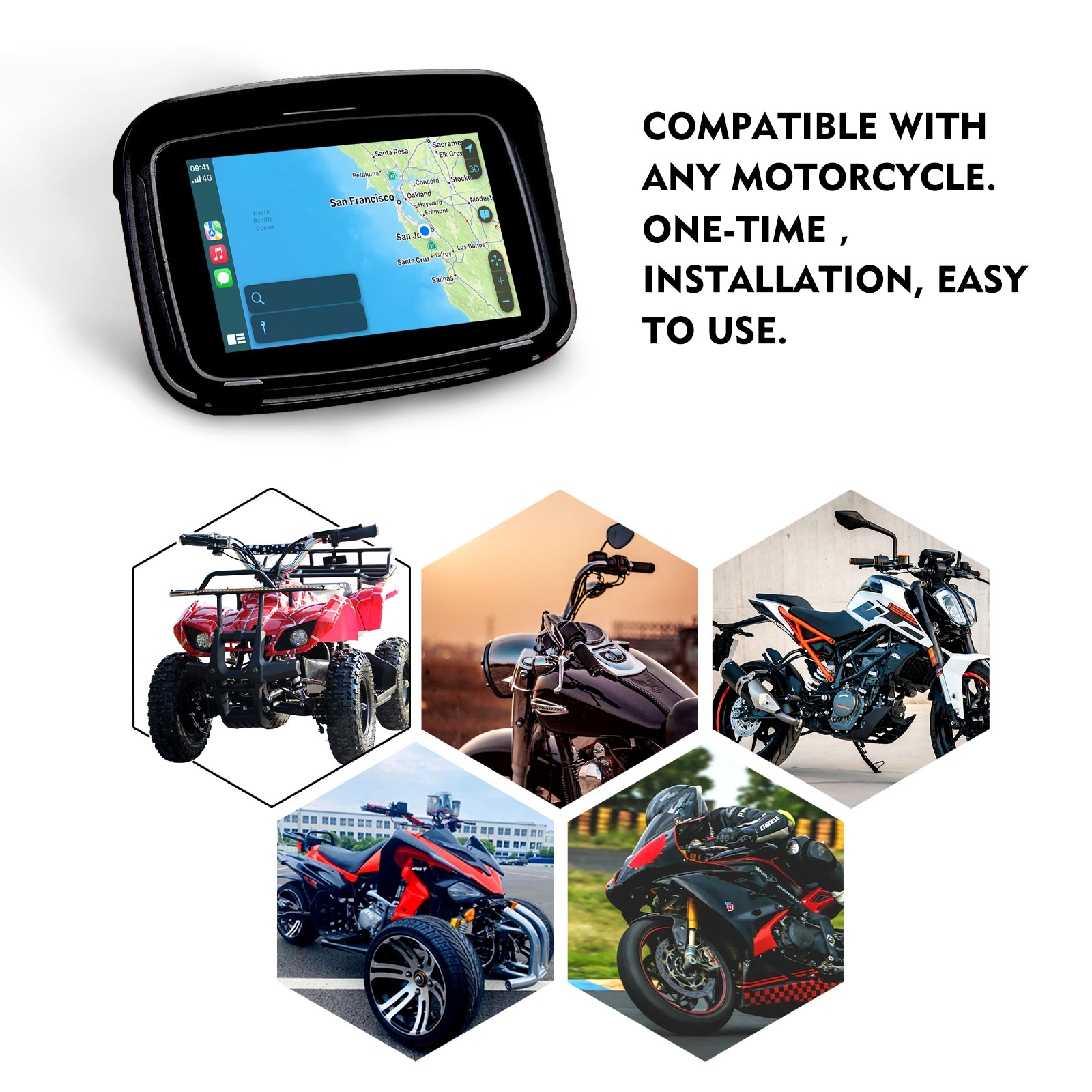 CarPlay Lite C5 Motorcycle GPS Wireless Carplay/Android Auto Waterproof  Screen