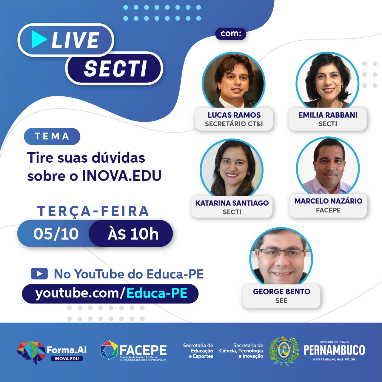 Secti, Facepe e SEE realizam live para tirar dúvidas sobre o Edital Inova.EDU
