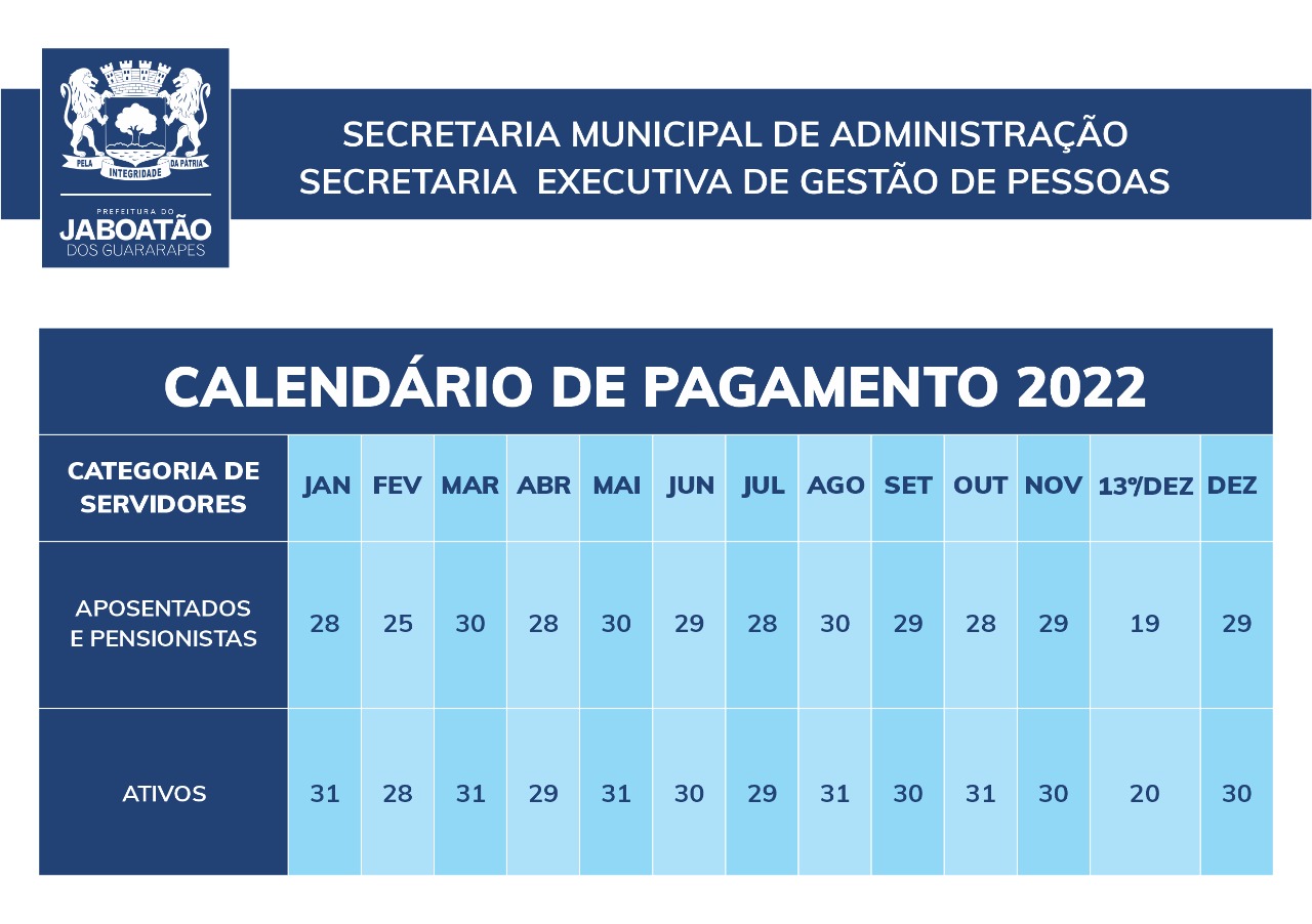 Jaboatão divulga calendário de pagamento  de servidores para 2022