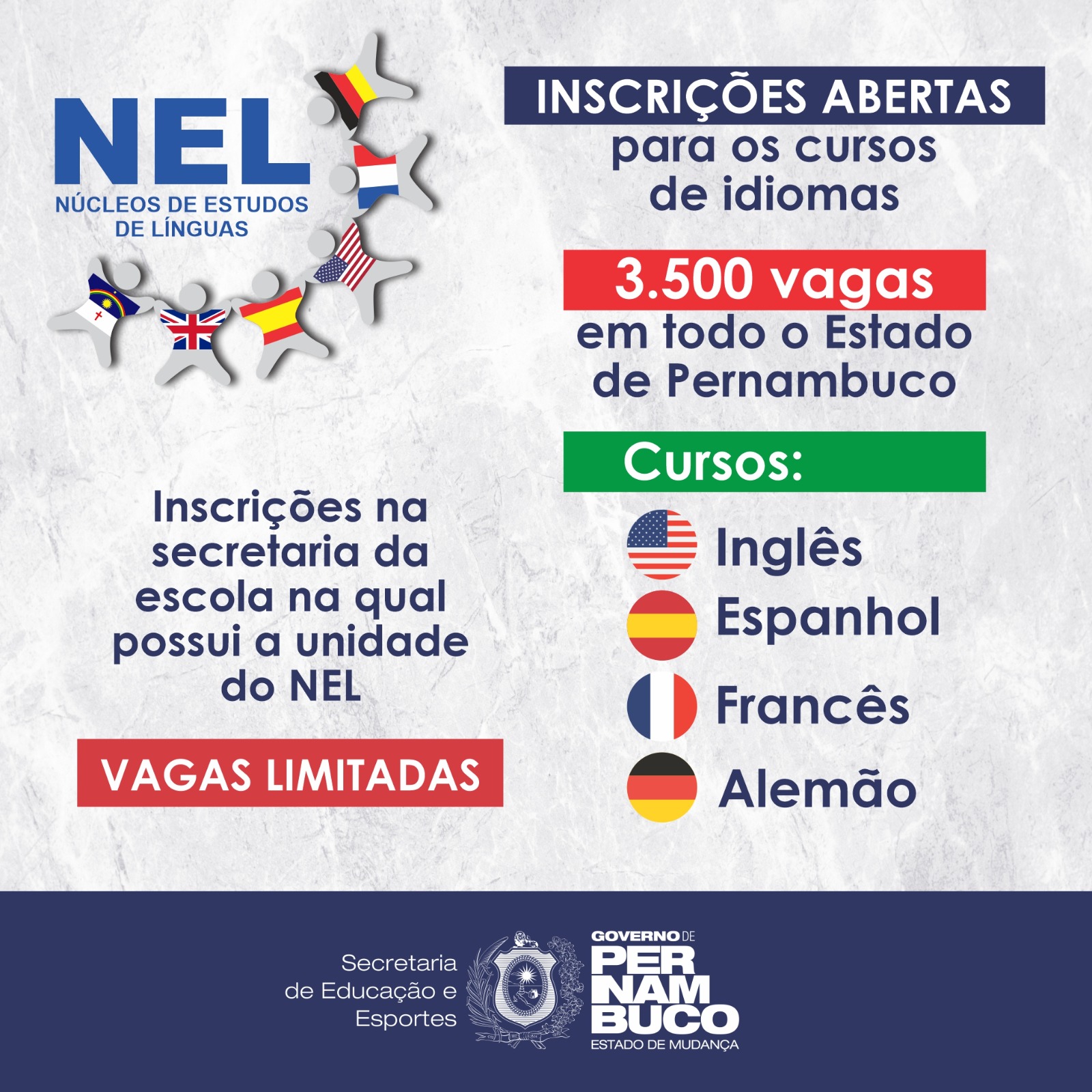 Secretaria de Educação e Esportes de Pernambuco oferta 3,5 mil vagas em cursos de  idiomas