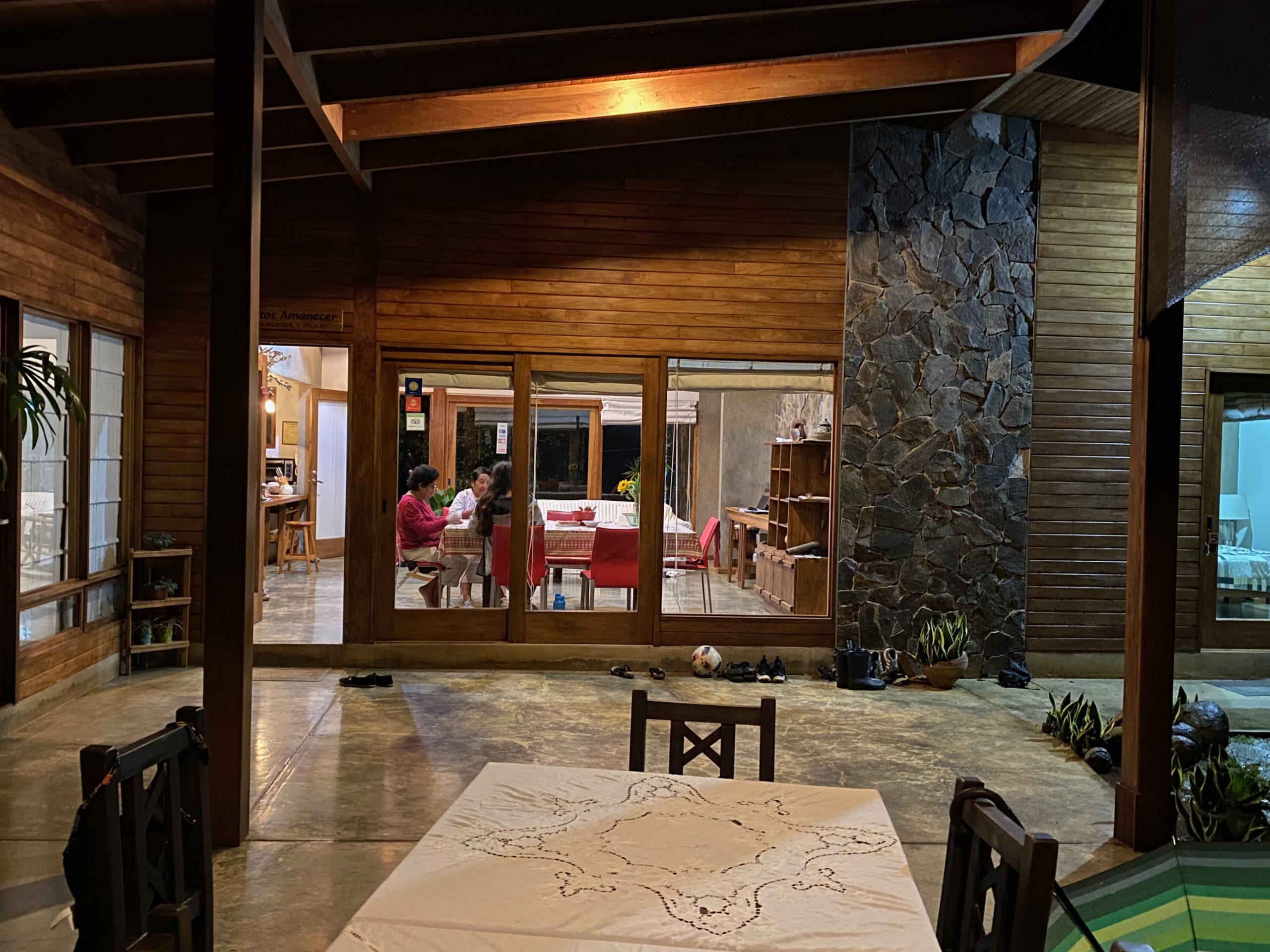 Veranda on exterior of hotel.