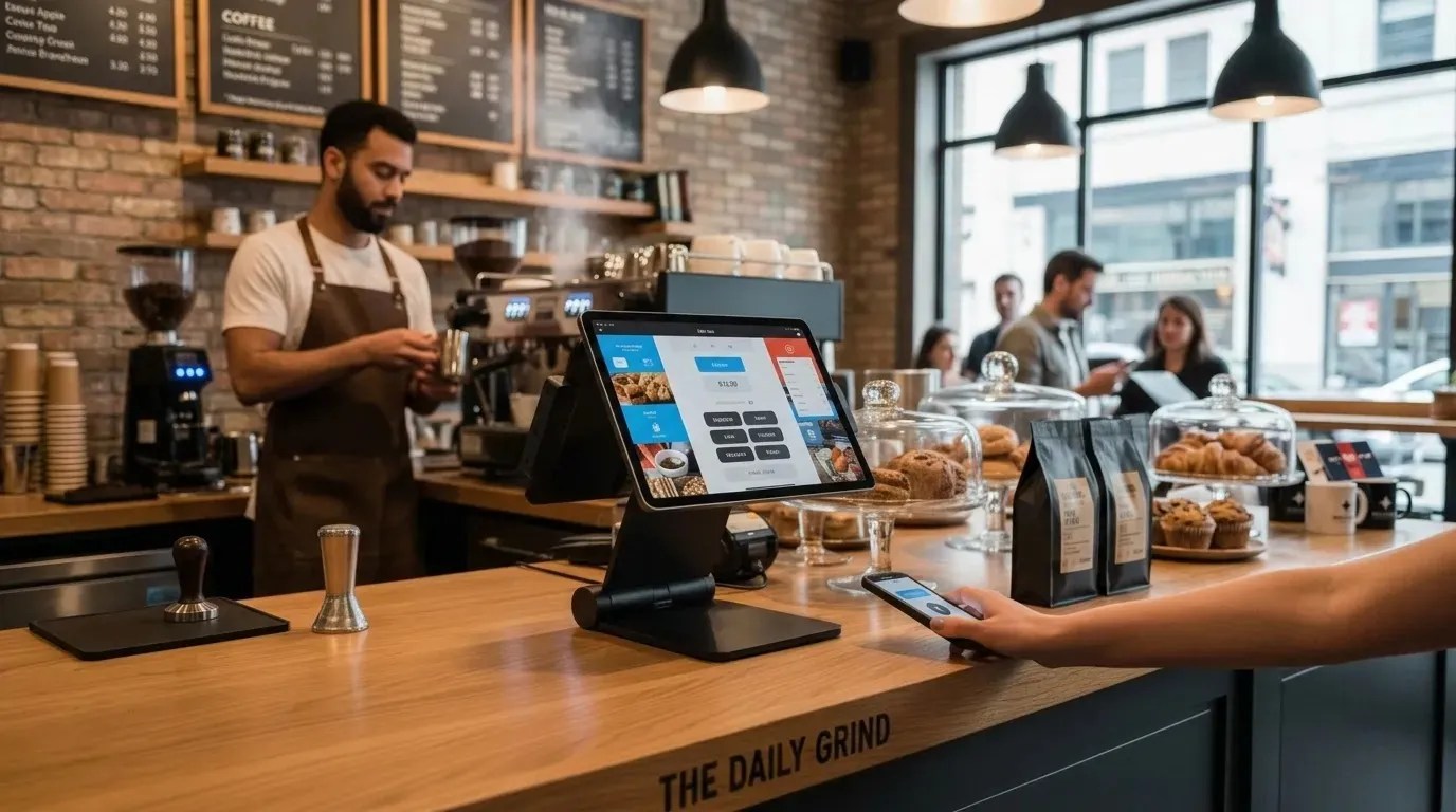 Punto cassa digitale in un bar durante un pagamento