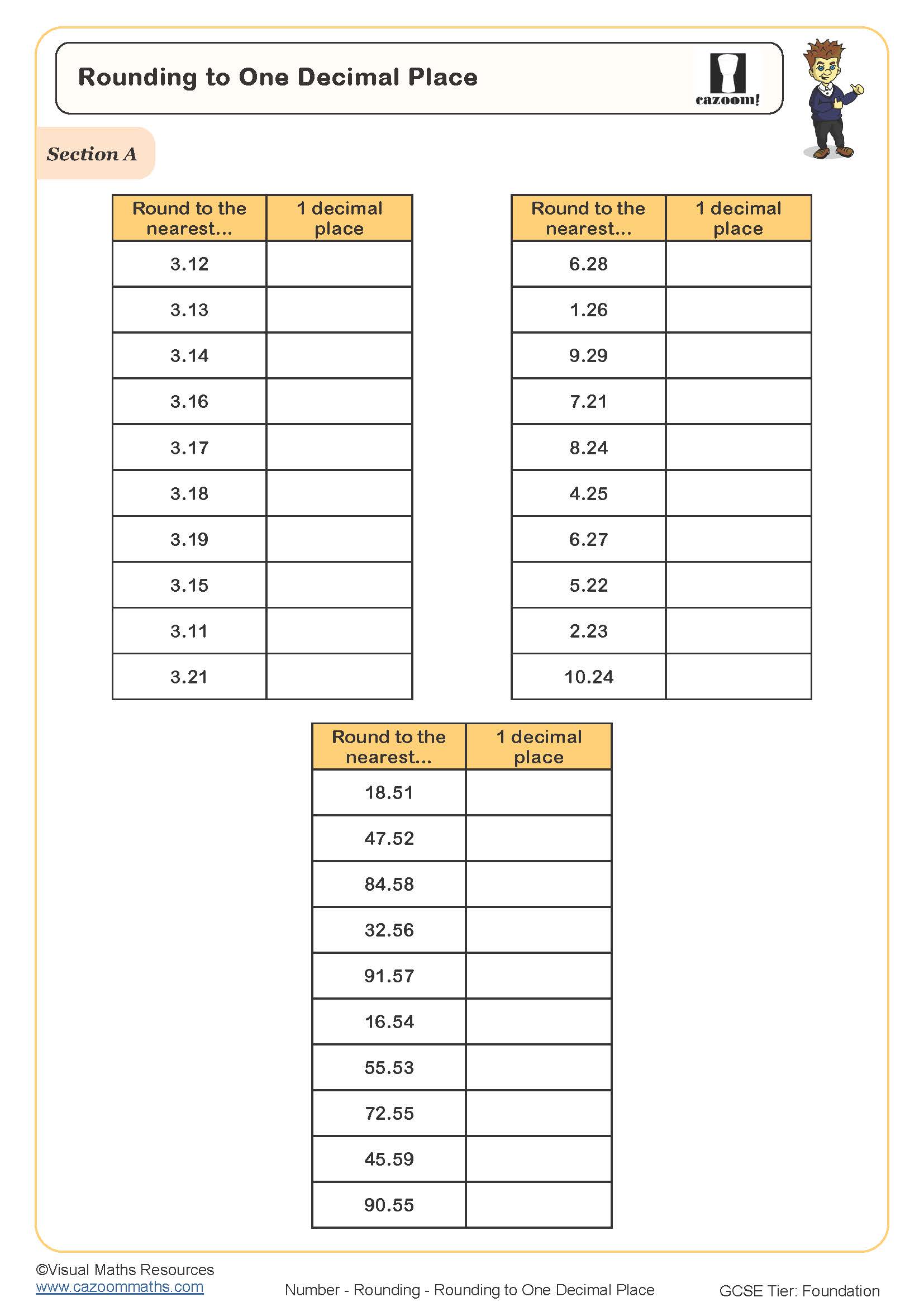 Rounding to one decimal place worksheet