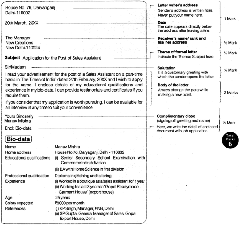 Letter for job Application Class 11 Format, Examples, Topics, Questions ...