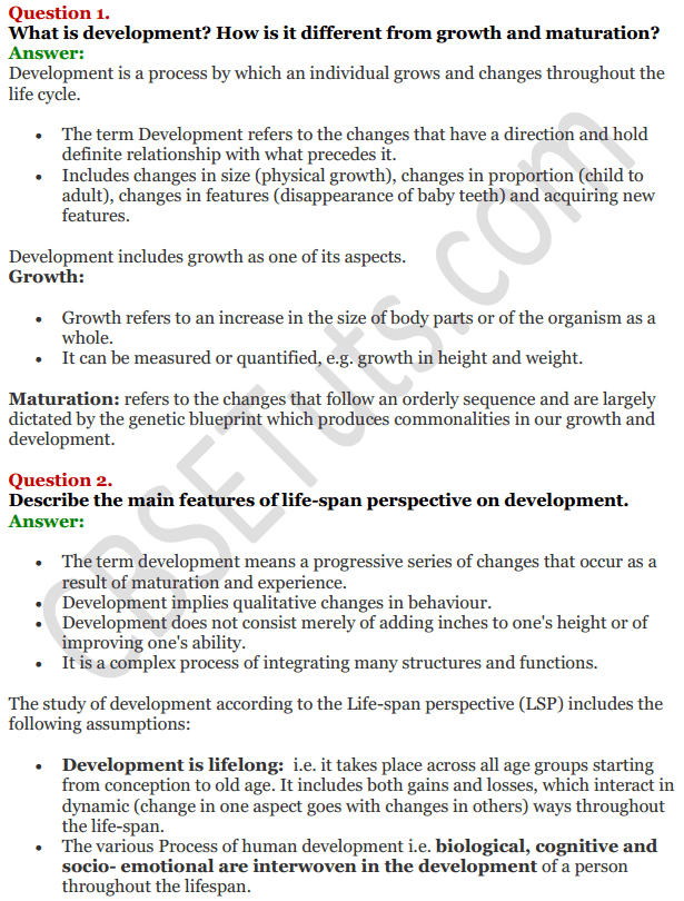 Ncert Solutions For Class 11 Psychology Chapter 4 Human Development Cbse Tuts