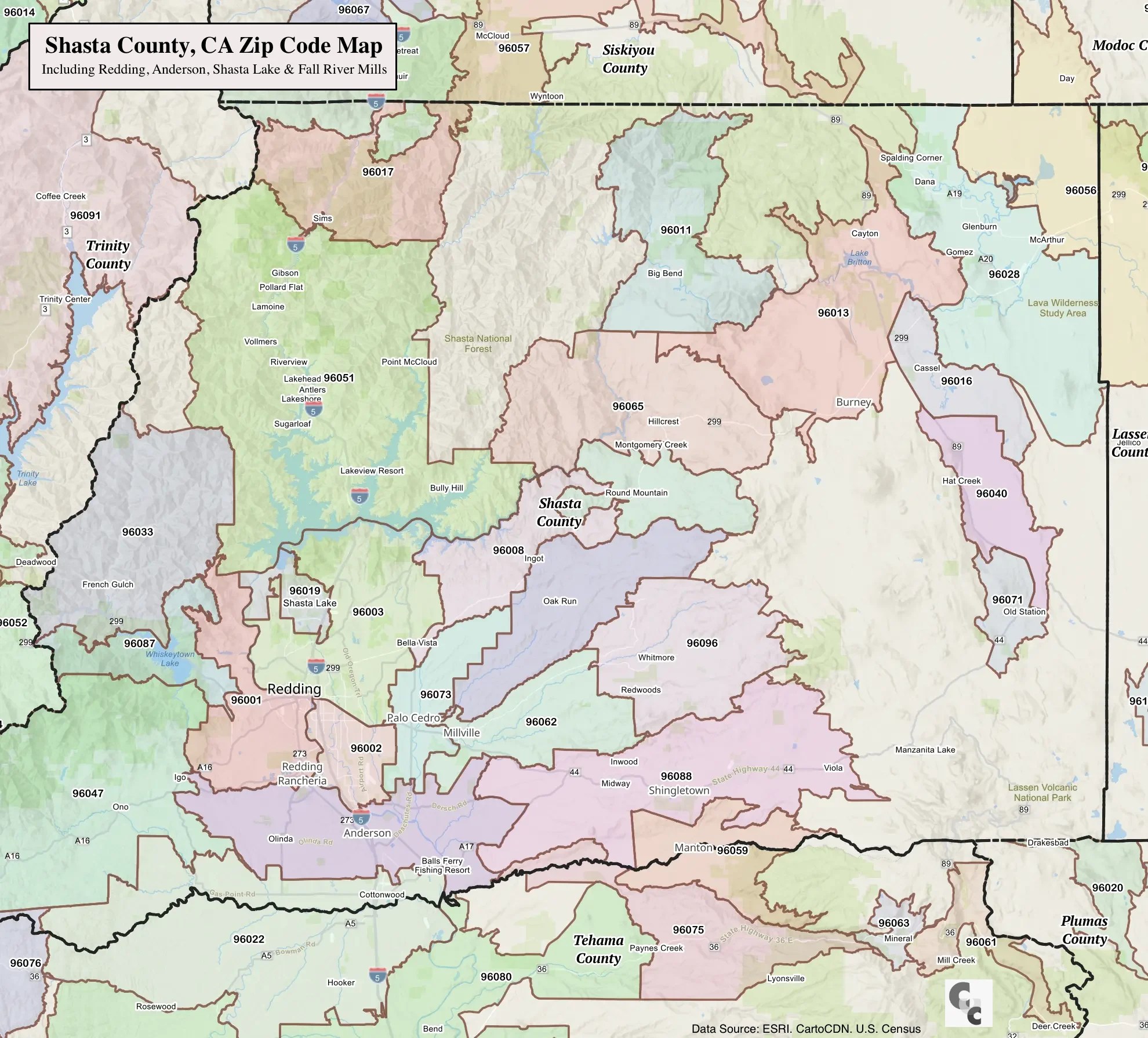 Whether you've moved to a new location and need to know your zip code fast or you're sending a gift or a letter to someone and don't have have their zip code handy, finding this information is faster and easier than ever thanks to the inter. Shasta County Zip Code Map - Redding, CA Zip Codes