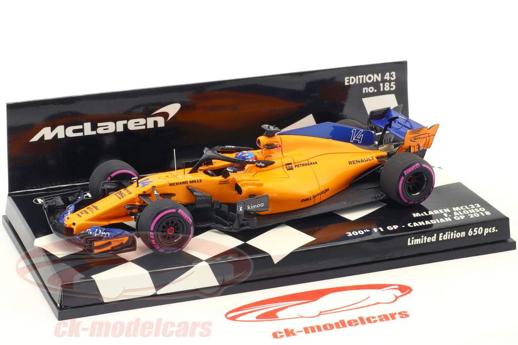 Details About For Alonso Mclaren Mcl33 14 300th F1 Gp Canada Formula 1 2018 1 43 Minichamps