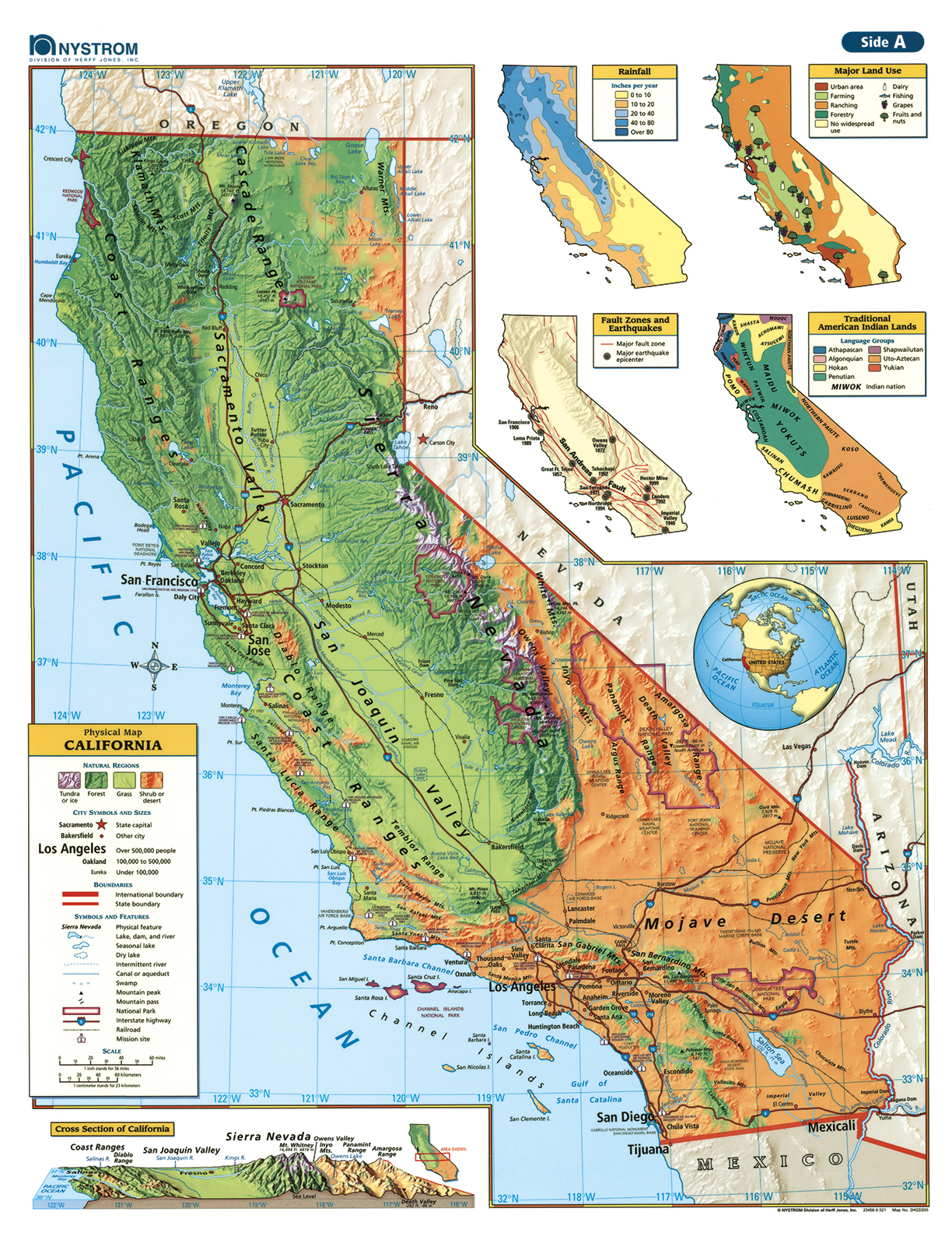California Physical Features Map Map Of California California State NYS3405D 3 