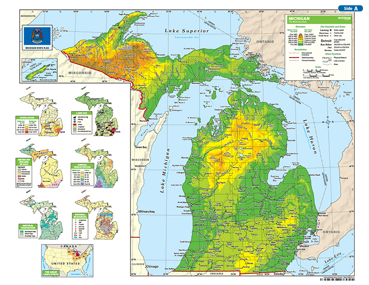 Physical Map Of Michigan NYS3421D 3 