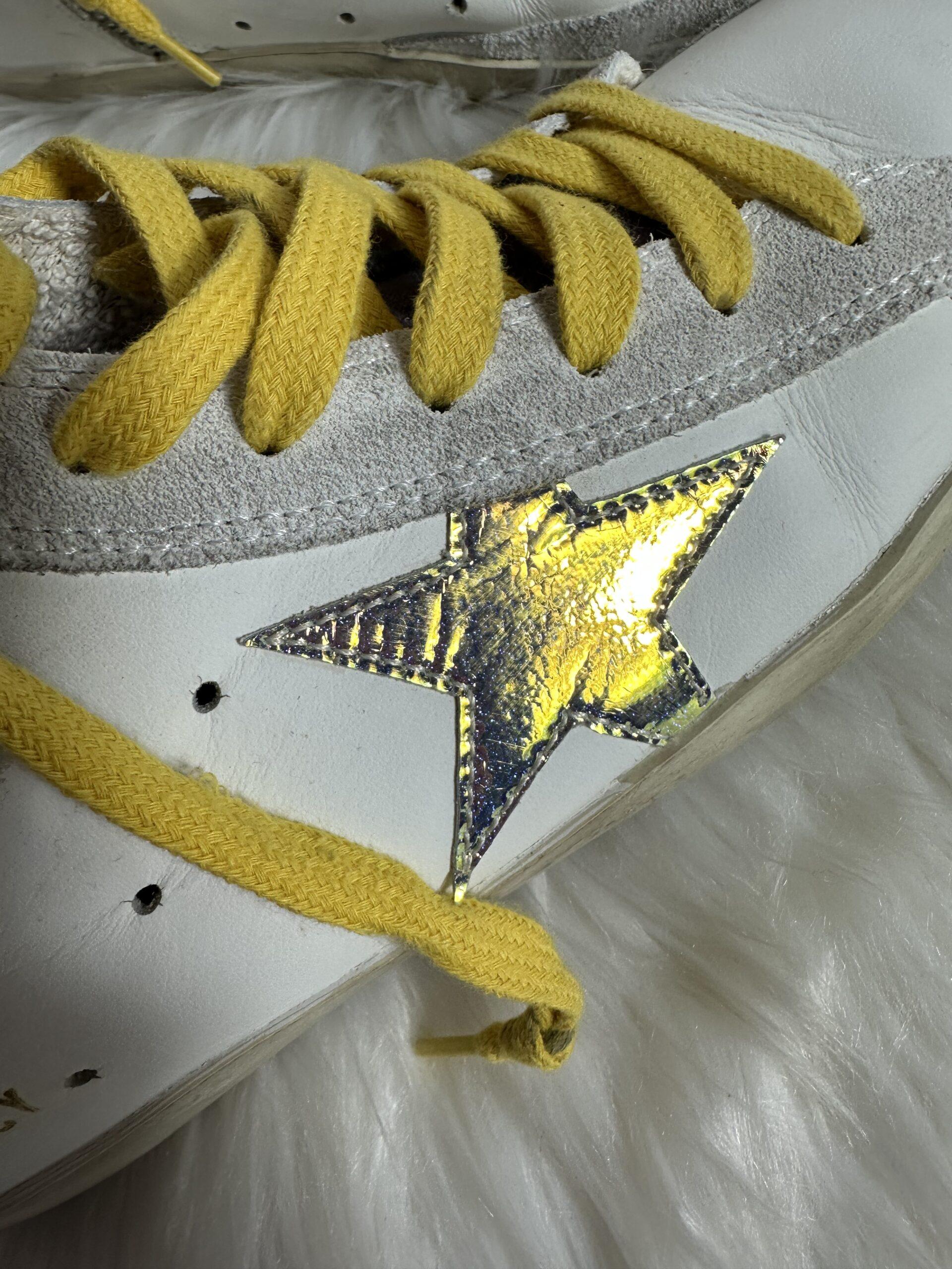 Golden Goose Francy White/Yellow/Metallic Star Sneakers Sz
