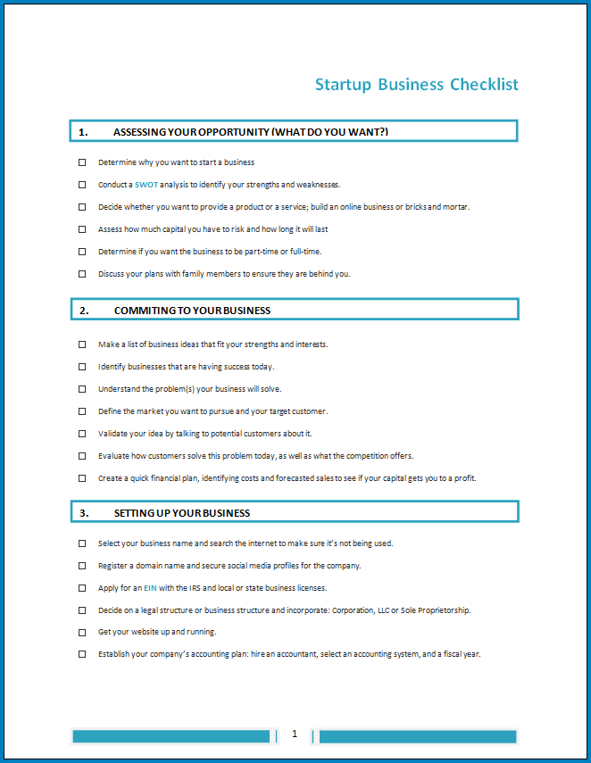 Free Printable Startup Business Checklist Template Checklist Templates