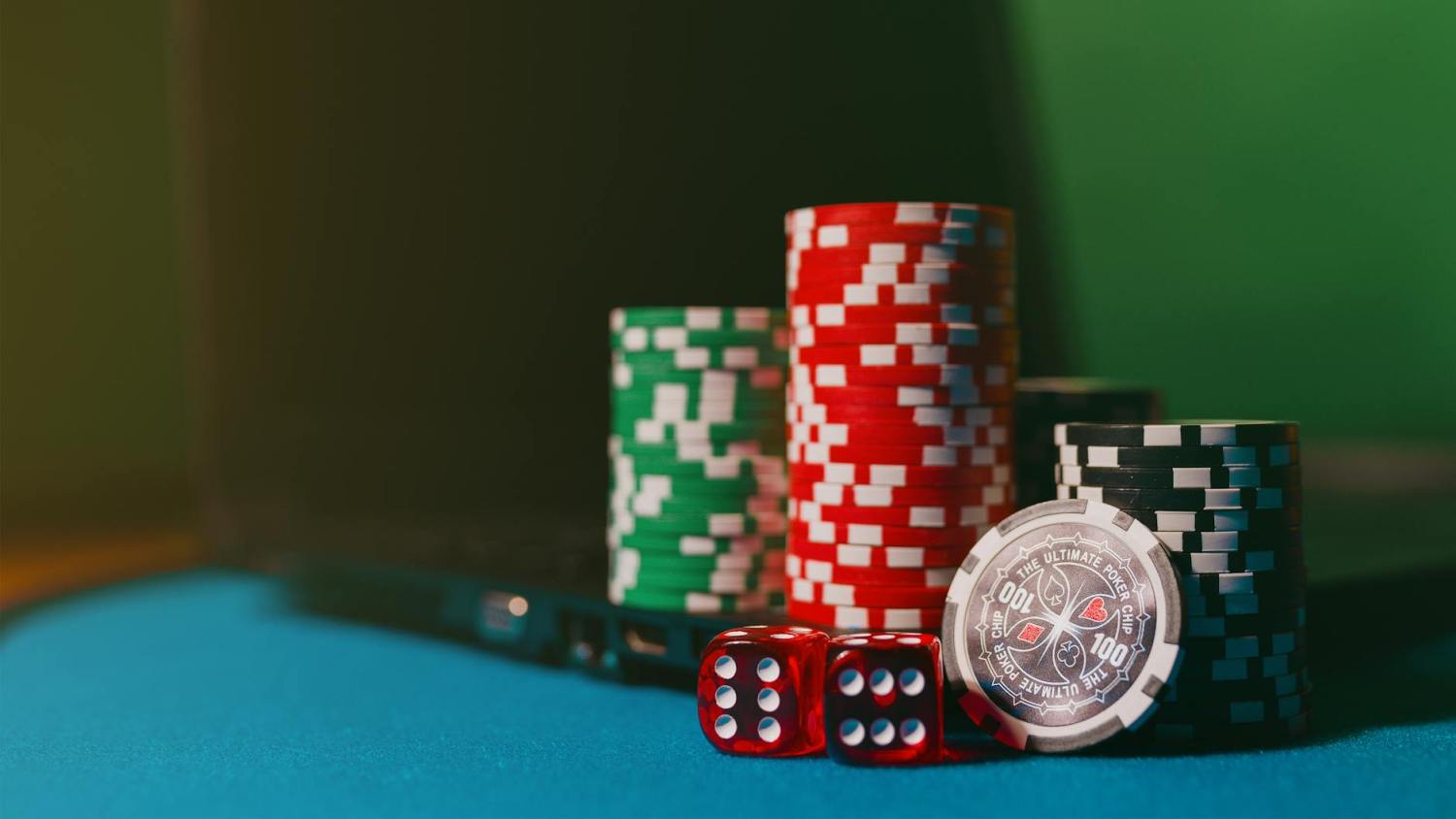 dice and casino tokens