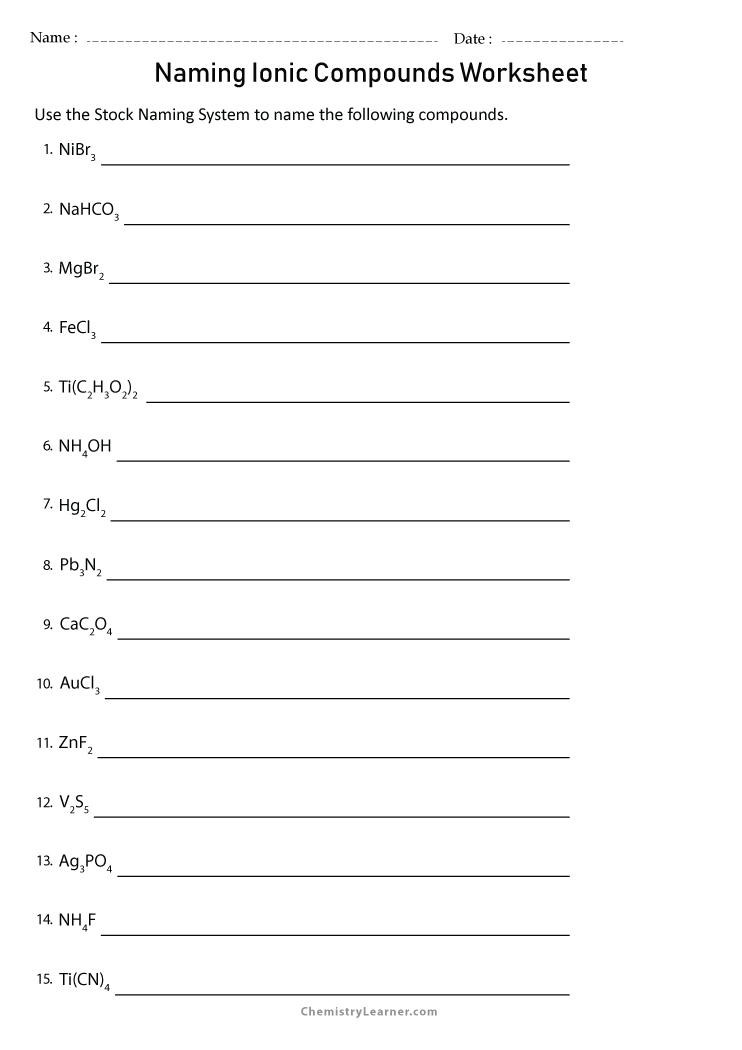 Free printable naming ionic compounds worksheets