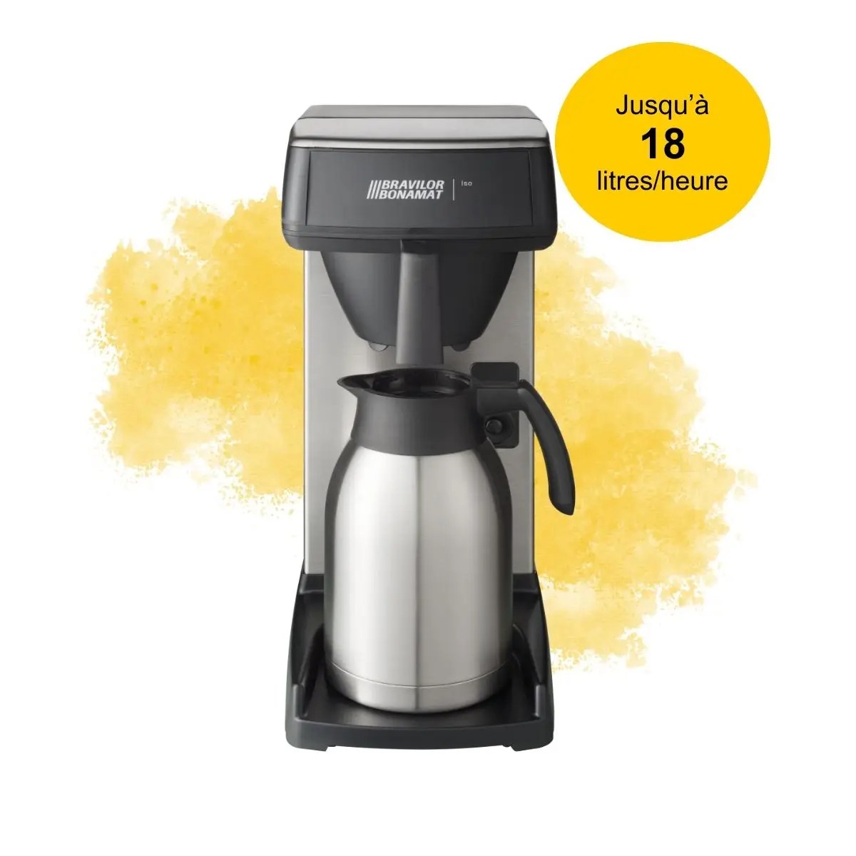 Machine à café filtre Iso avec remplissage manuel et thermos inox de 2 litres, conçue pour les sites sans raccordement à l’eau.