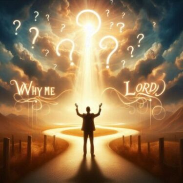 Create an image with a man with his hands raised up towards heaven with multiple question marks abov (2) Devotional September 2025