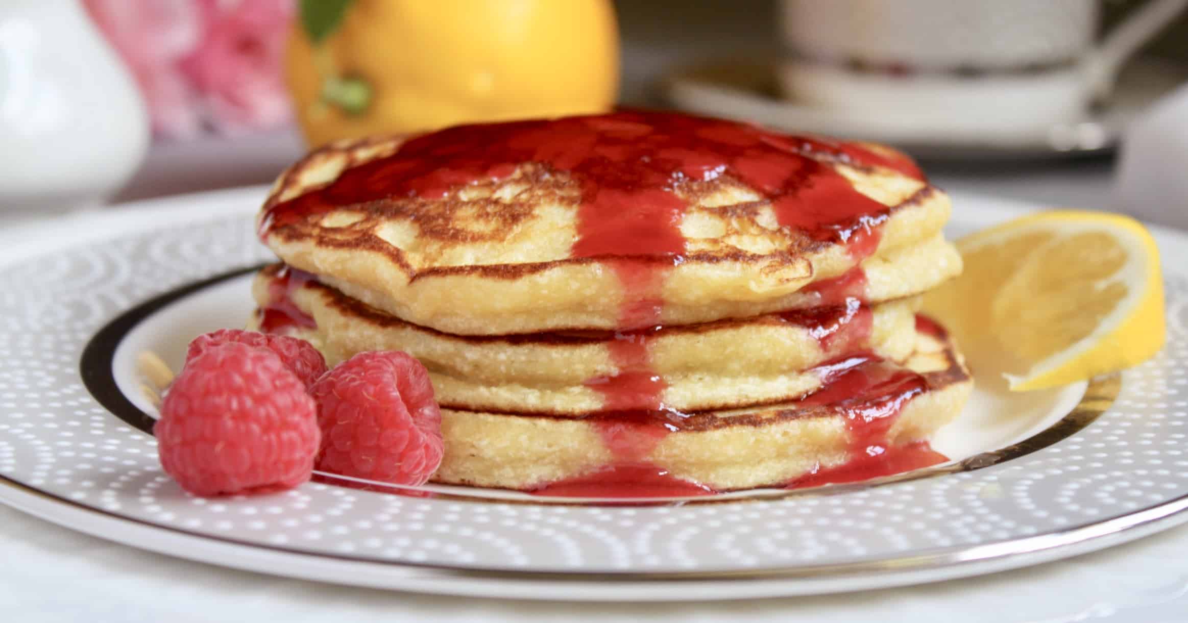 Lemon Ricotta Pancakes with Raspberry Syrup (Lemon Soufflé Pancakes)