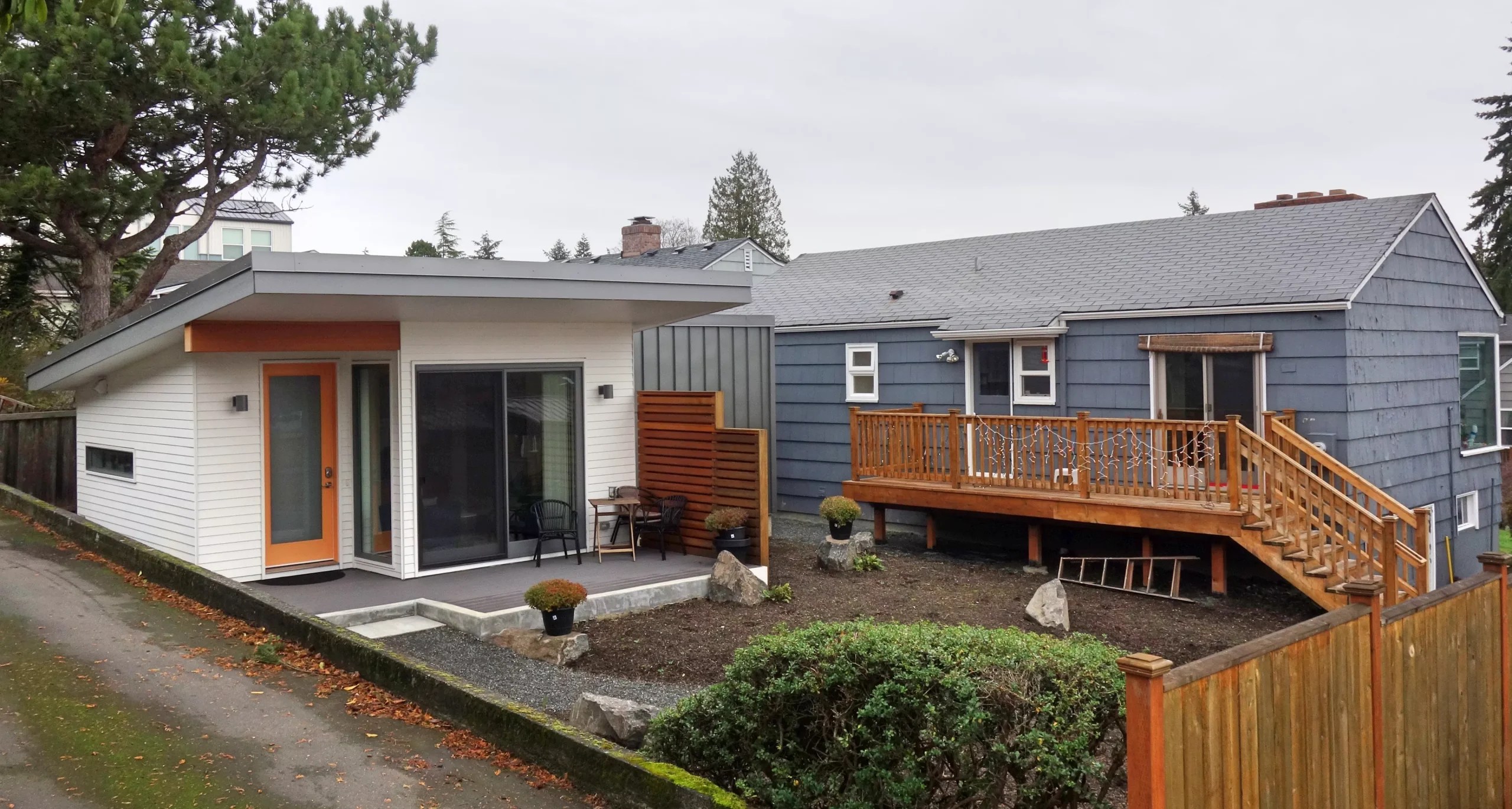 A photo showing two backyard accessory dwelling units.
