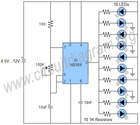 555 Running Leds Circuit Diagram
