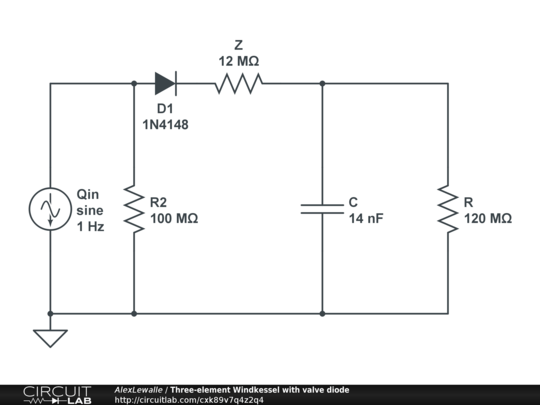 Three Element Windkessel With Valve Diode Circuitlab