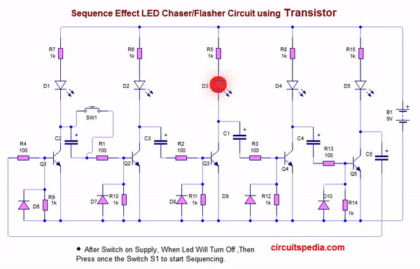 Led Flasher Chaser Circuit With Or Without Ic Electronic
