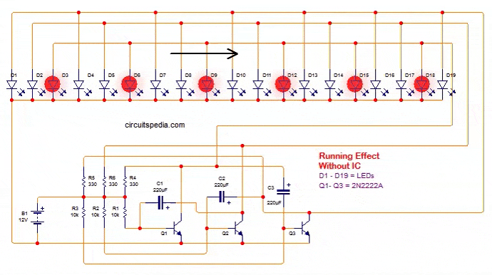 Led Chaser Circuit Using Transistors Led Running Light