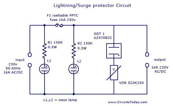 Lightning Surge Protector Circuit Using Gas Discharge Tube Gdt Lightning Surge Protector Circuit Using Gas Discharge Tube Gdt