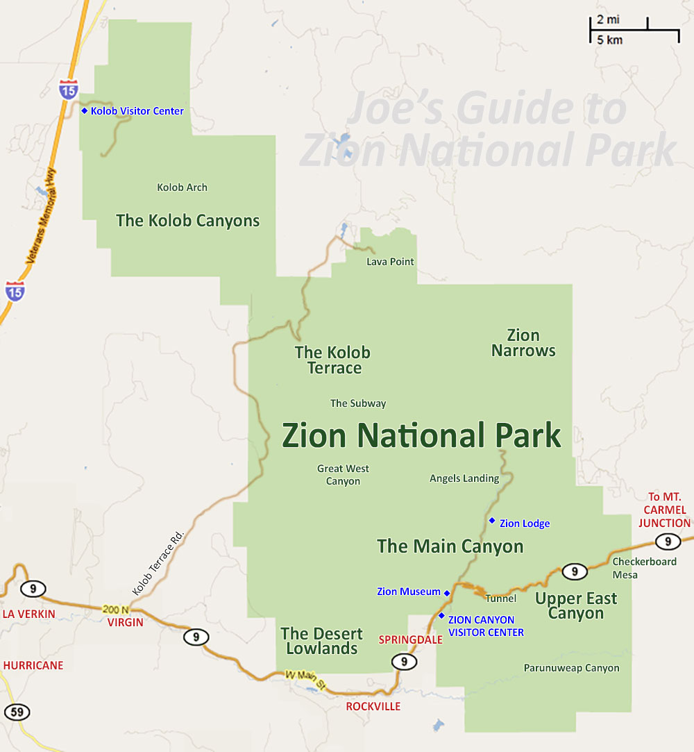 Zion National Park Hiking Map Joebraun Areamap3 