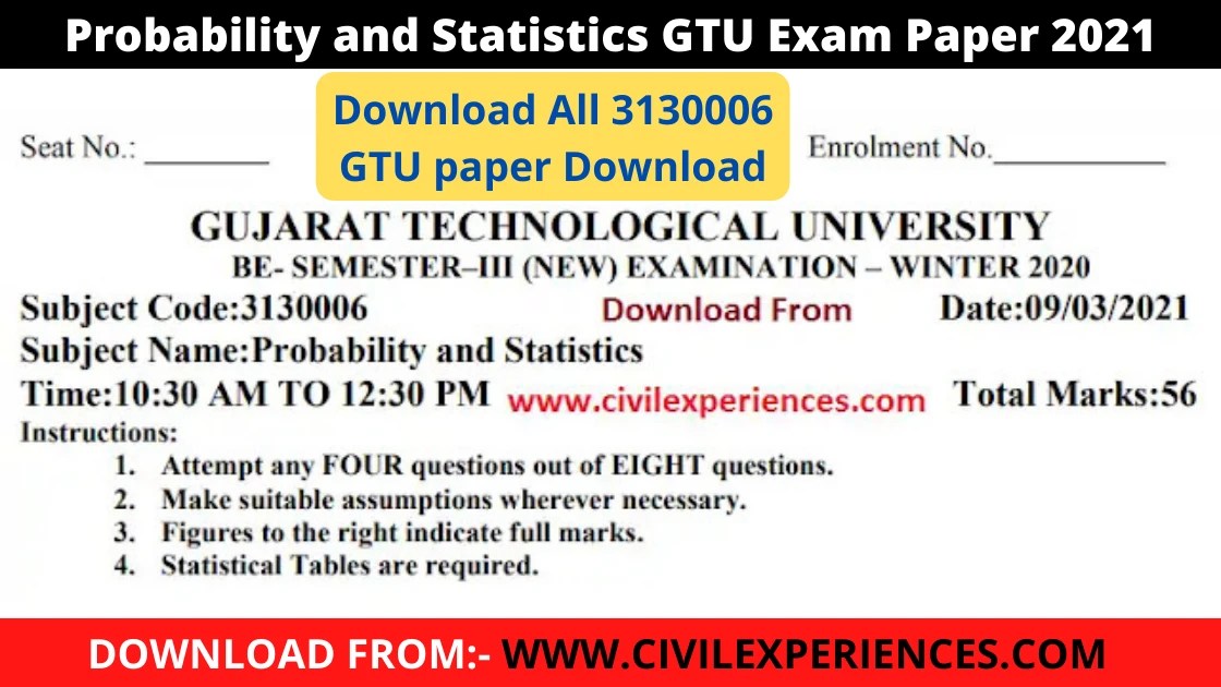 Probability And Statistics Gtu Exam Paper 2021