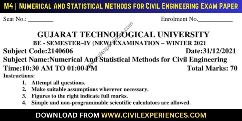 Gtu Numerical And Statistical Methods For Civil Engineering 31 December 2021 2140606