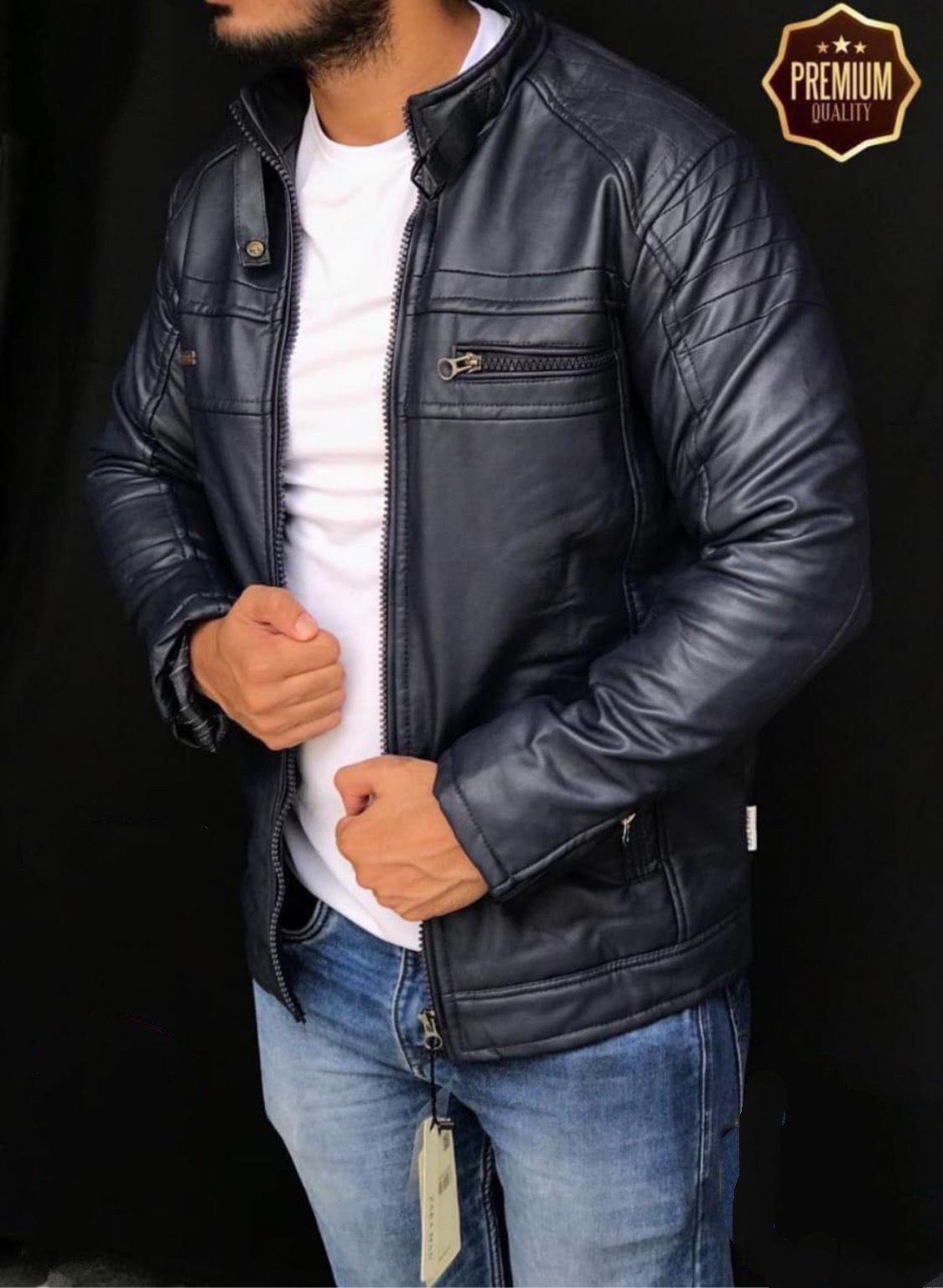 Leather Jacket For Men-Blue XXL - CKKR 