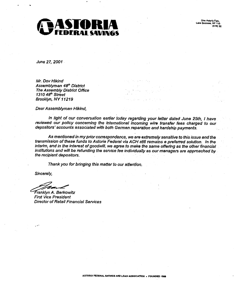 Bank Fee Waivers Claims Conference