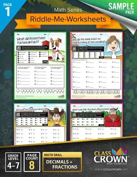 math worksheets sample pack 1 decimals fractions worksheets classcrown