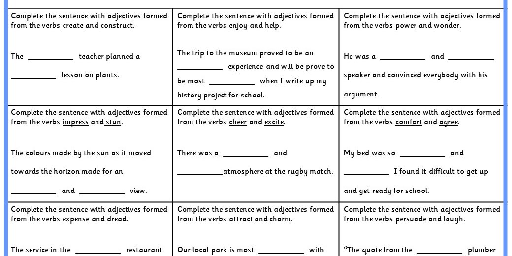 forming adjectives from verbs ks2 spag practice classroom secrets