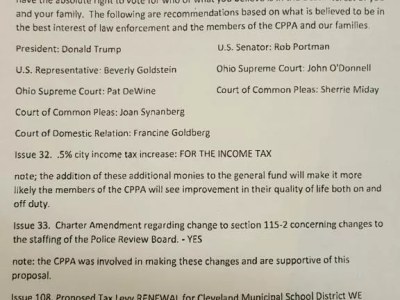 Here’s the Cleveland Police Union’s Endorsements and Recommendations
