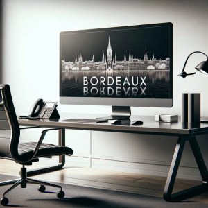 Espace de travail de télésecrétariat moderne avec la mention 'BORDEAUX' pour représenter la ville