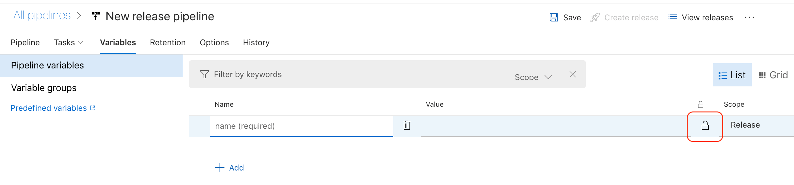 azure pipeline variable as secret