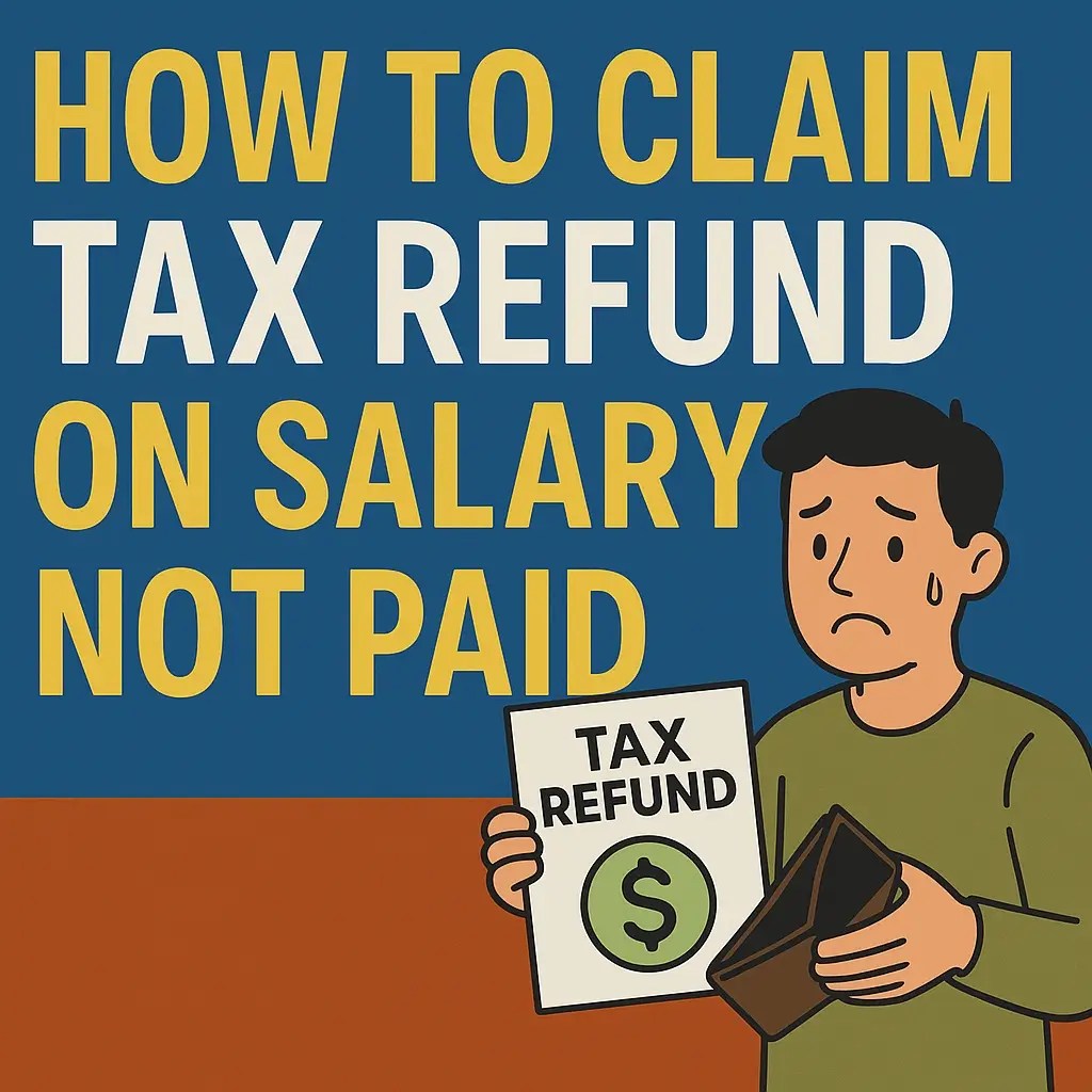 How to Claim Tax Refund on Salary Not Paid Tax refund process illustration for unpaid salary with documents and income tax icon