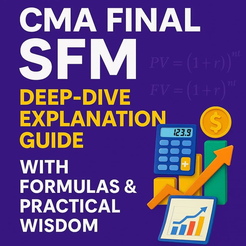 CMA Final SFM — Deep-Dive Explanation Guide with Formulas & Practical Wisdom CMA Final SFM Deep-Dive Guide featuring bold title, financial graphics, and formulas