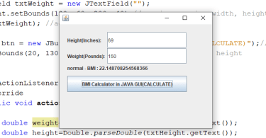 Program to Calculate Body Mass Index (BMI) in GUI Java