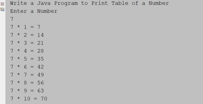 Java Program to Print Multiplication Table of any Number – Programming ...