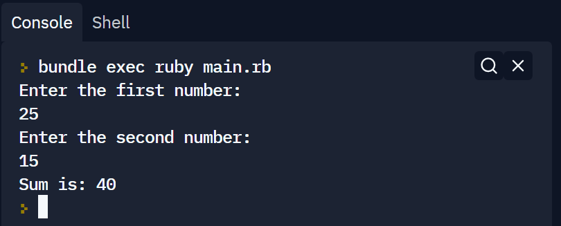 Ruby Program to Add Two Numbers