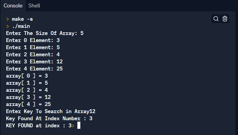 Program to implement Linear Search C++