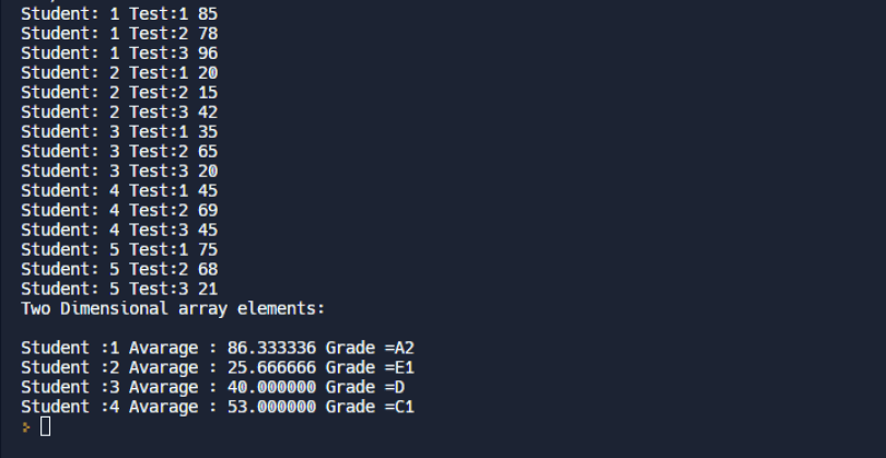 C program to calculate grades of n students from 3 tests using arrays