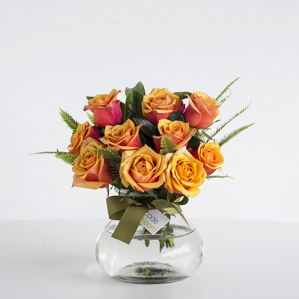 Roses In Posy Jar Orange Code Bloom Perth Florist Fresh Flower Bouquets