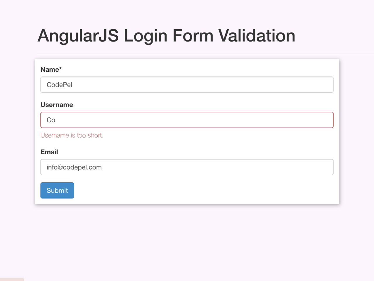 AngularJS Login Form Validation On Submit — CodePel
